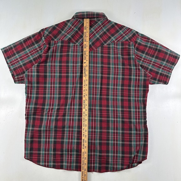 Vtg Wrangler Short Sleeve Western Shirt Men Size XL Pearl Snap Green Red Plaid - Picture 8 of 11